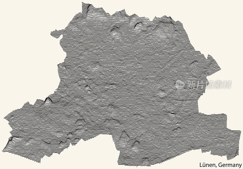 Topographic relief map of LÜNEN, GERMANY